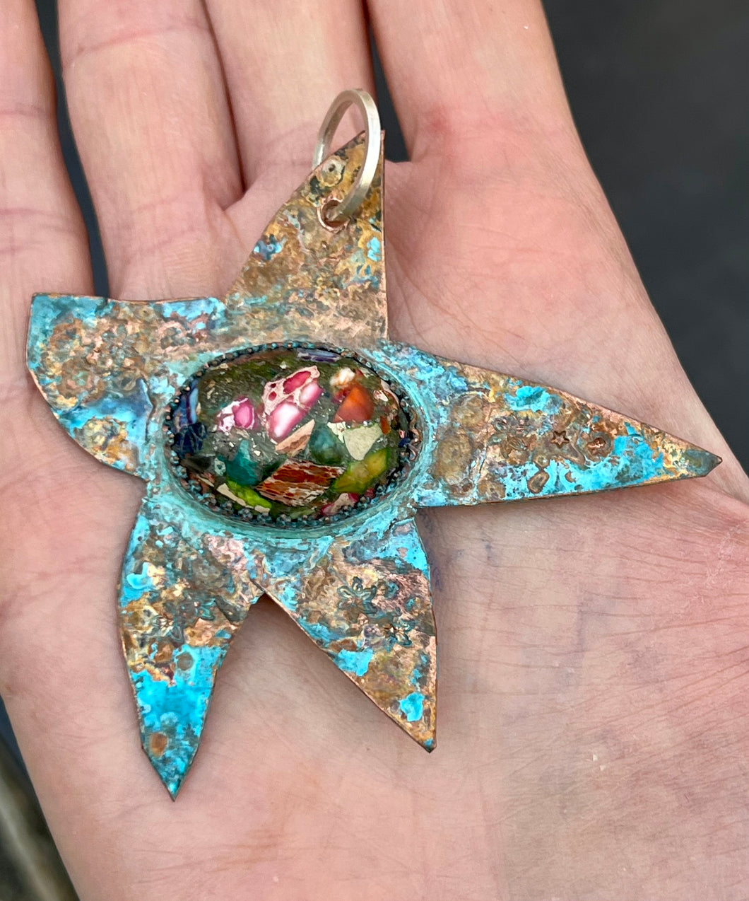 Copper starfish patina pendant