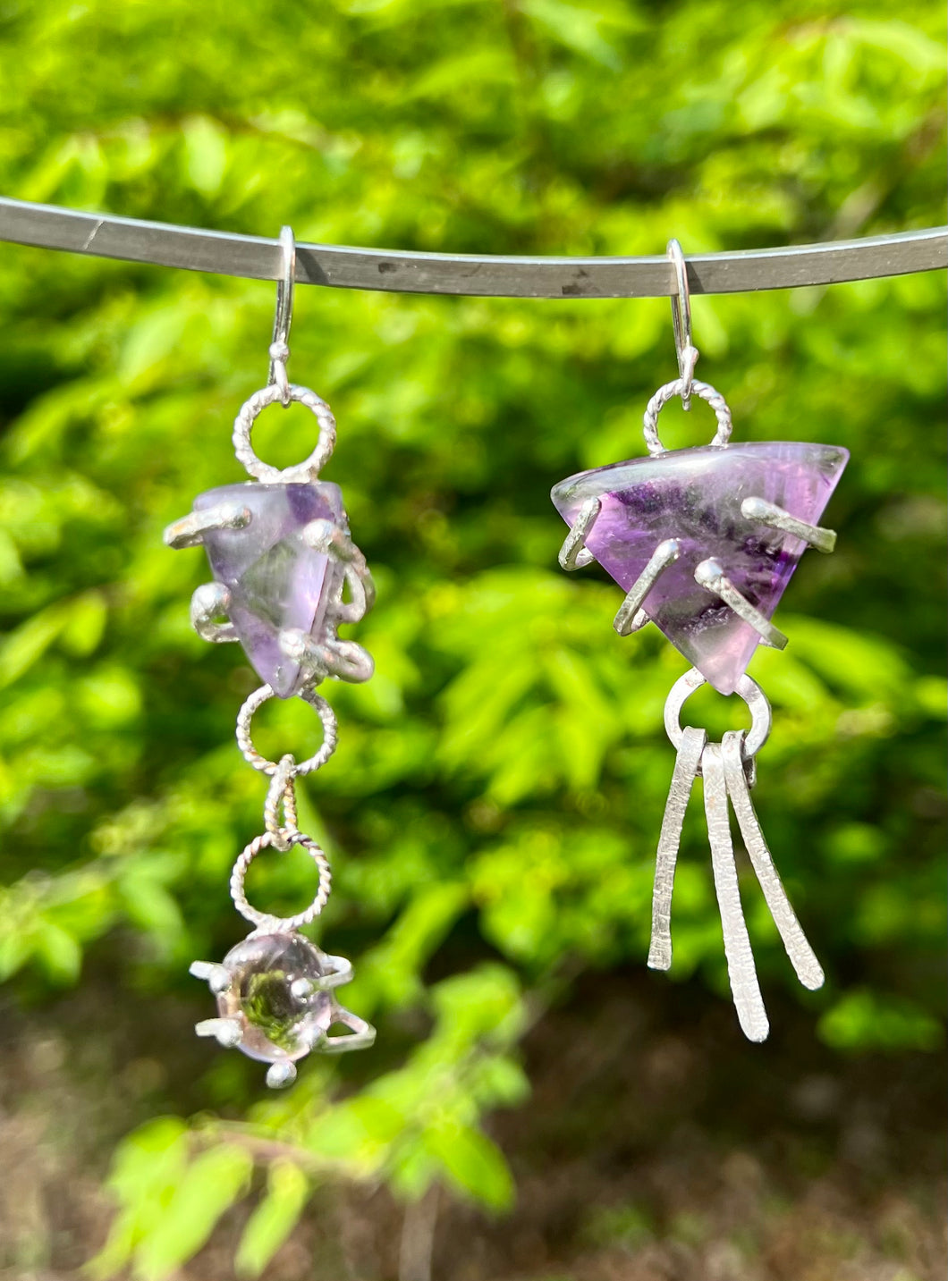 Amethyst and Ametrine sterling silver dangle earrings