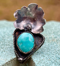 Load image into Gallery viewer, SW Turquoise Flower Sterling Silver Adjustable Ring
