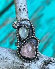 Load image into Gallery viewer, Aquamarine and Morganite Adjustable Sterling Silver Ring
