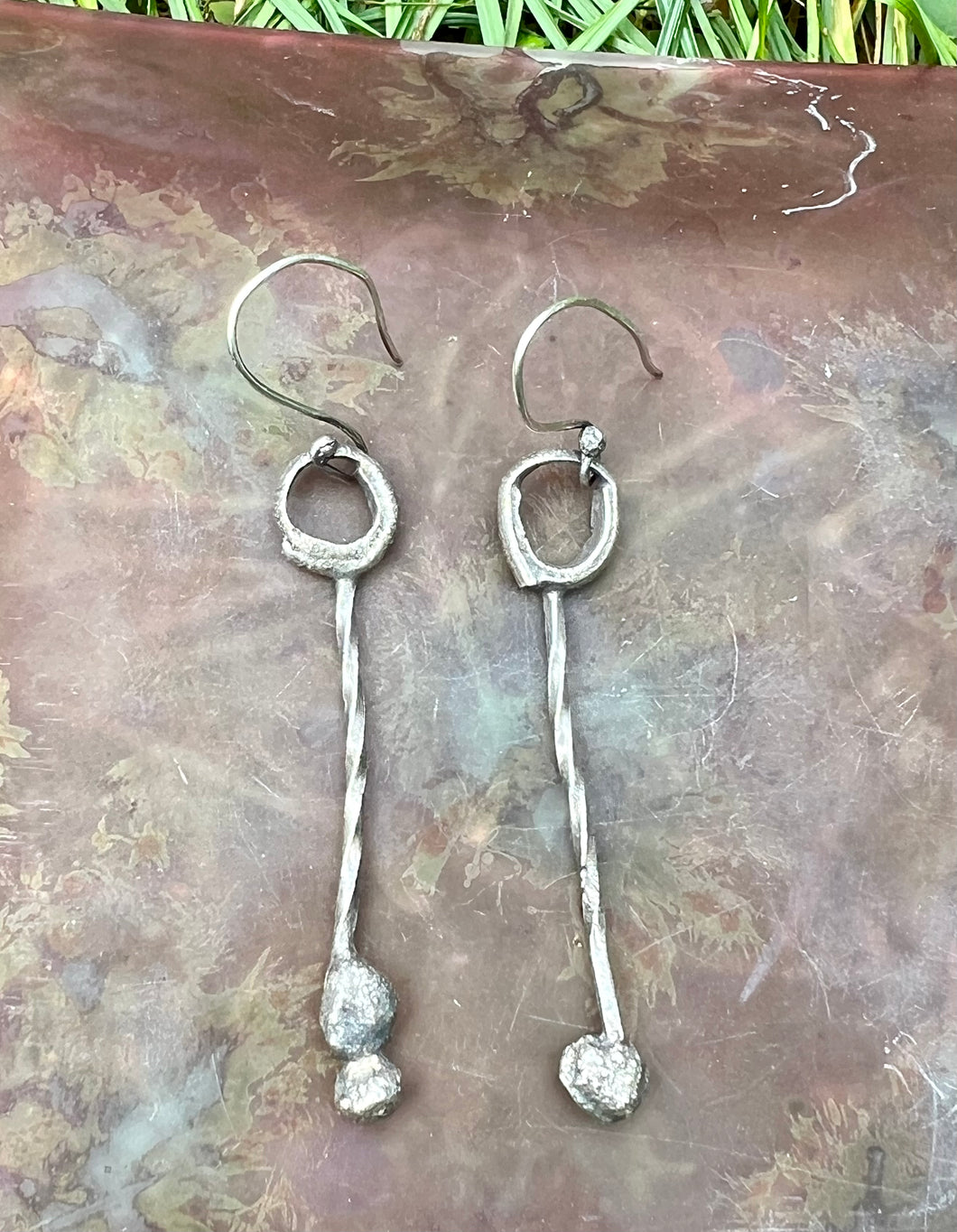 Abstract sterling, silver stick earrings