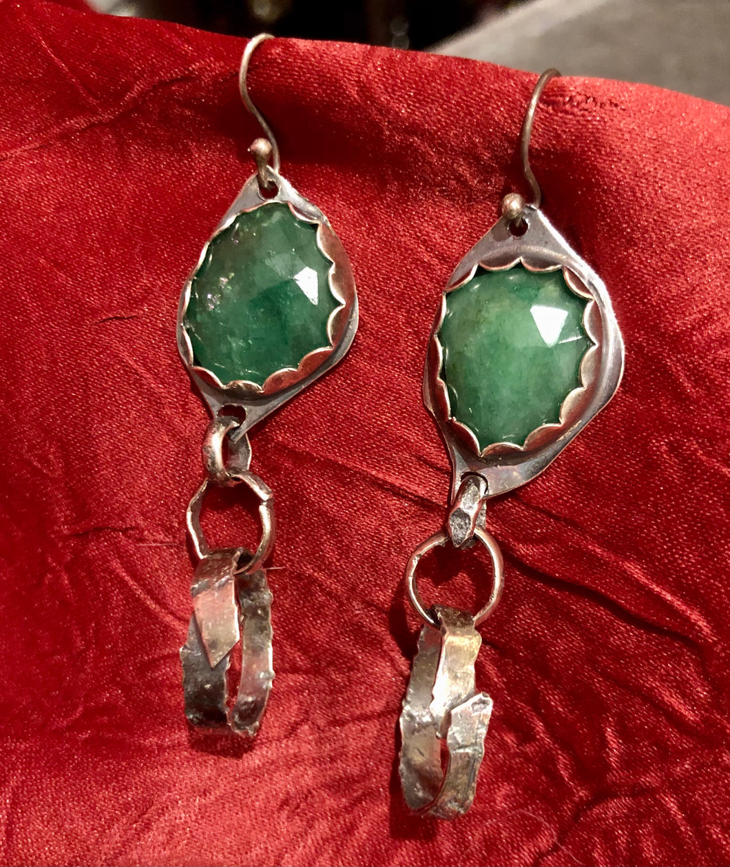 Emerald sterling silver earrings with hoops