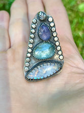 Load image into Gallery viewer, Moonstone, Kyanite and Tanzanite Sterling Silver Adjustable Ring
