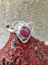 Load image into Gallery viewer, Ruby Heart sterling silver adjustable ring
