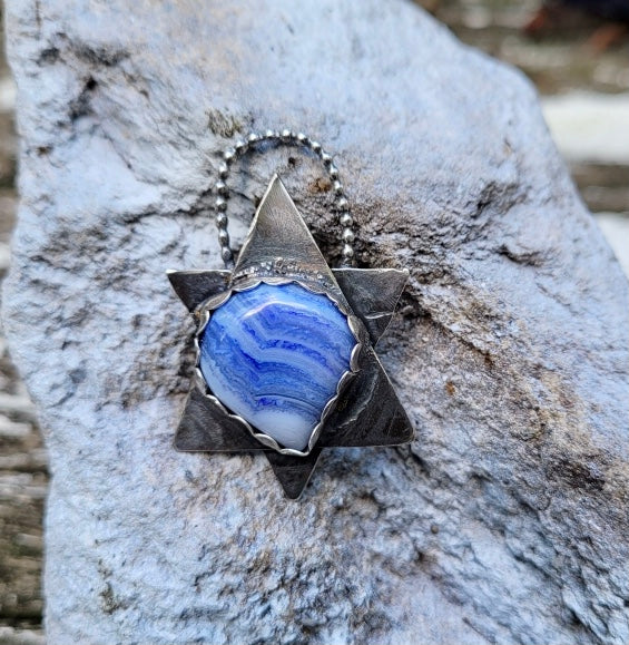 Blue Lace Agate Sterling Silver Star Pendant
