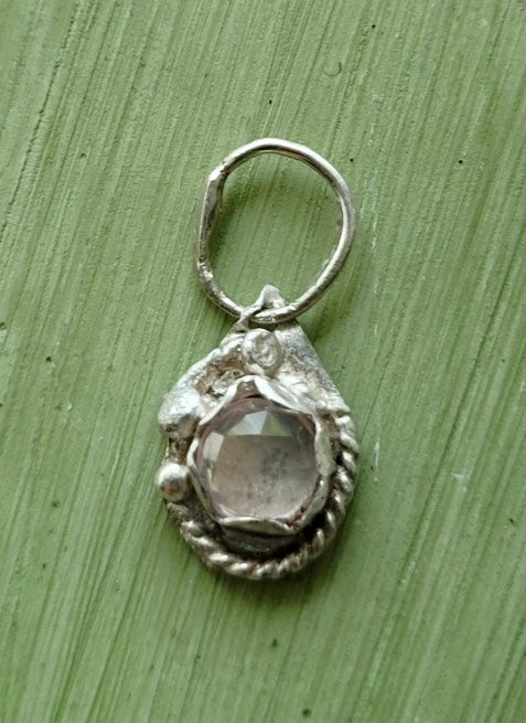 Rose quartz sterling silver circle charm