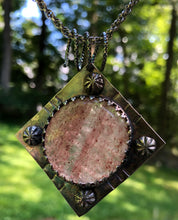 Load image into Gallery viewer, Strawberry quartz sterling silver square pendant
