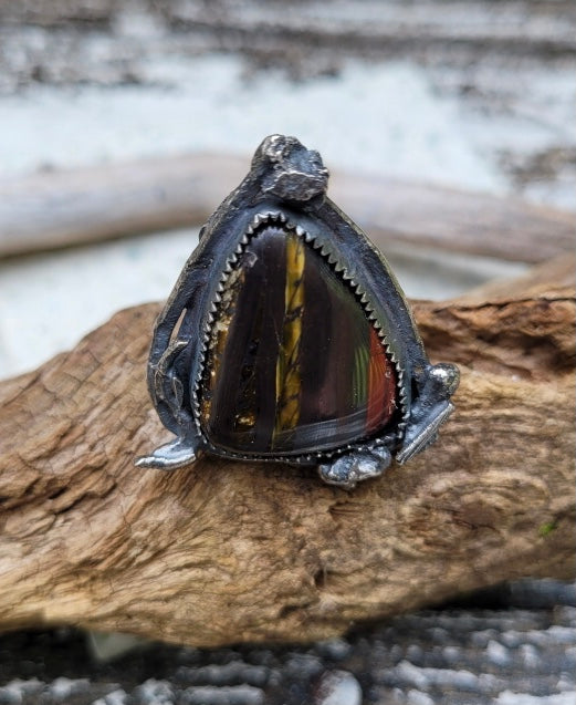 Tiger iron sterling silver ring