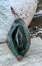 Load image into Gallery viewer, Labradorite sheen sterling silver copper patina pendant
