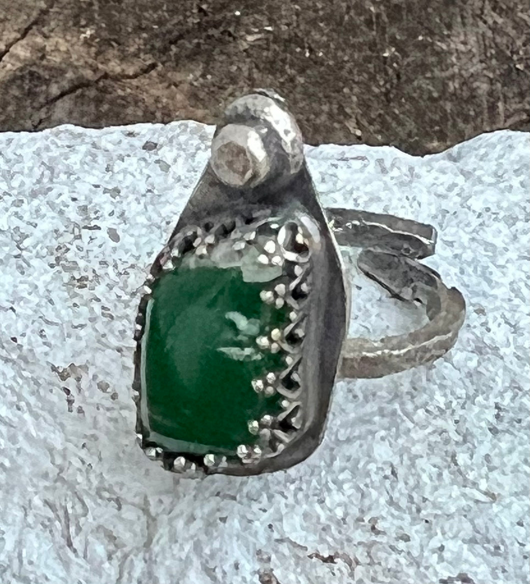 Australian green chrysoprase adjustable green sterling silver ring