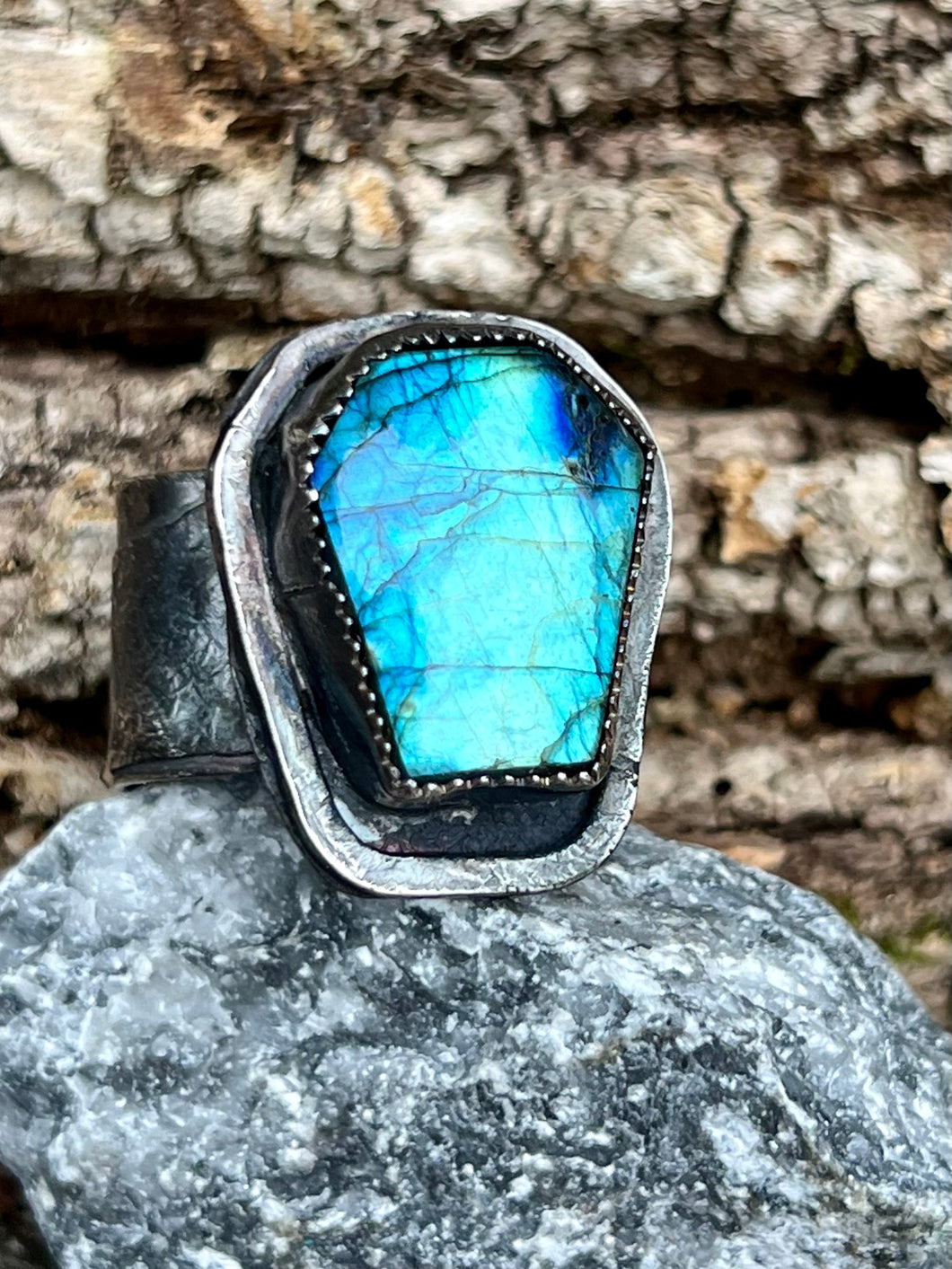 Electric Blue Labradorite Coffin Adjustable Ring