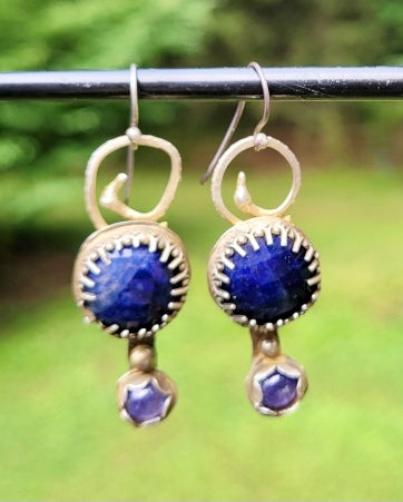 Sodalite and tanzanite sterling silver earrings